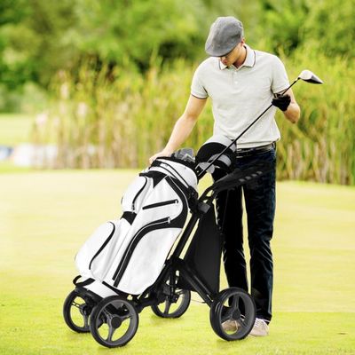 Golf Trolley 4 Rad Golftrolley Golfcaddy Golf Push Cart aus Aluminum Grau