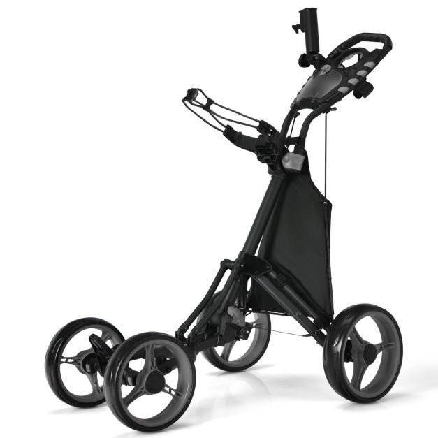Golf Trolley 4 Rad Golftrolley Golfcaddy Golf Push Cart aus Aluminum Grau