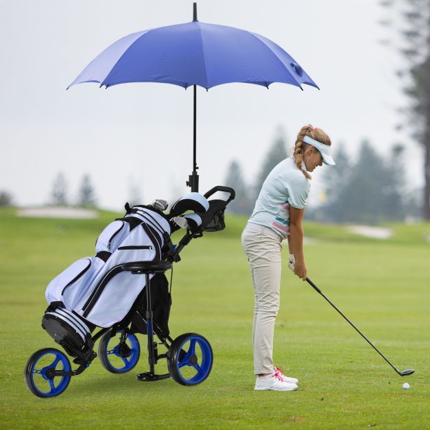 3 Rad Golf Trolley aus Aluminum mit Schirmhalter & Sitz Klappbarer Golfwagen Golfcaddy Blau