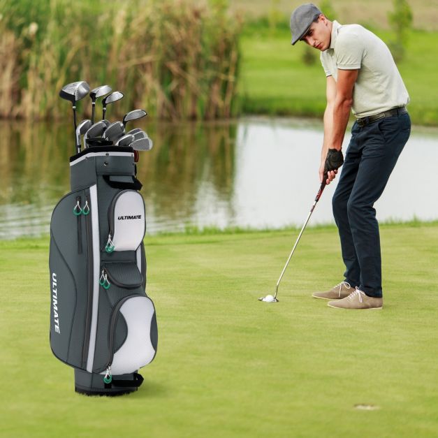 Leichte Golftasche mit 14 Trennwänden & Schultergurt & 7 Reissverschlusstaschen Grau