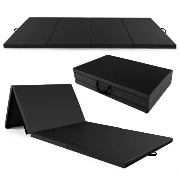 300 x 117 x 5 cm Weichbodenmatte aus Kunstleder mit Kletterverschluss &amp; Tragegriffen Schwarz