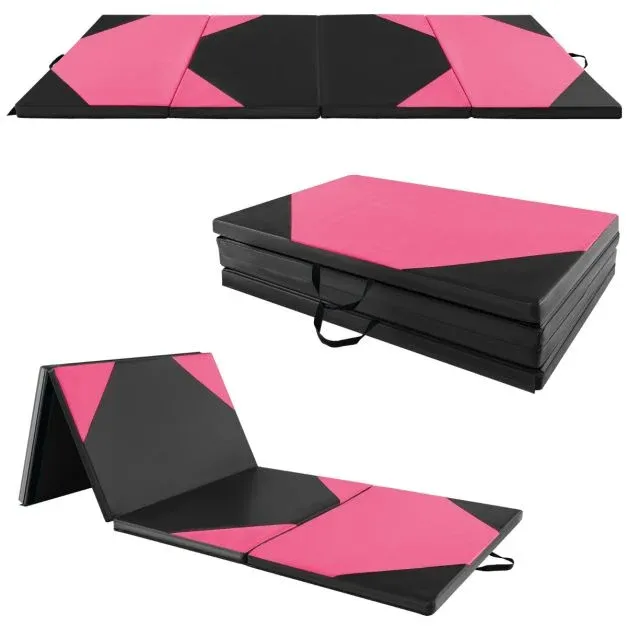 300 x 117 x 5 cm Turnmatte aus Kunstleder mit Kletterverschluss &amp; Tragegriffen rosa