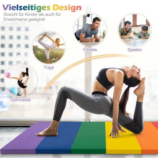 Turnmatte klappbar Weichbodenmatte Gymnastikmatte 5 fach faltbar aus PU mit Tragegriff 180 x 120 x 4 cm