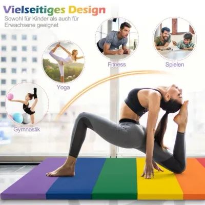 Turnmatte klappbar Weichbodenmatte Gymnastikmatte 5 fach faltbar aus PU mit Tragegriff 180 x 120 x 4 cm