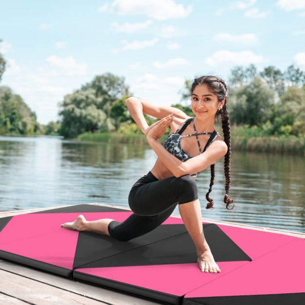 Klappbare Weichbodenmatte Tragbar Gymnastikmatte Yogamatte 240 x 117 x 5 cm rosa-schwarz