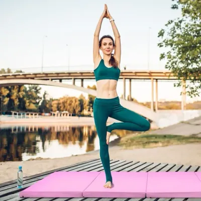 240 x 120 x 5 cm Weichbodenmatte Gymnastikmatte klappbar Yogamatte mit Klettverschluss und 2 Tragegriffe Rosa