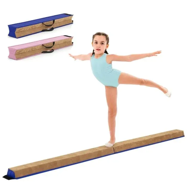 240 cm Schwebebalken mit Tragegriff &amp; Wildlederbezug Klappbarer Balancierbalken blau