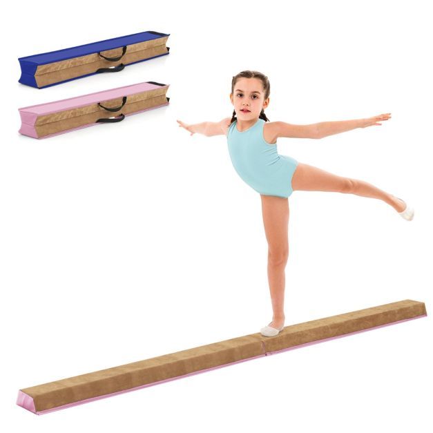 240 cm Schwebebalken mit Tragegriff &amp; Wildlederbezug Ballerina Balancierbalken rosa