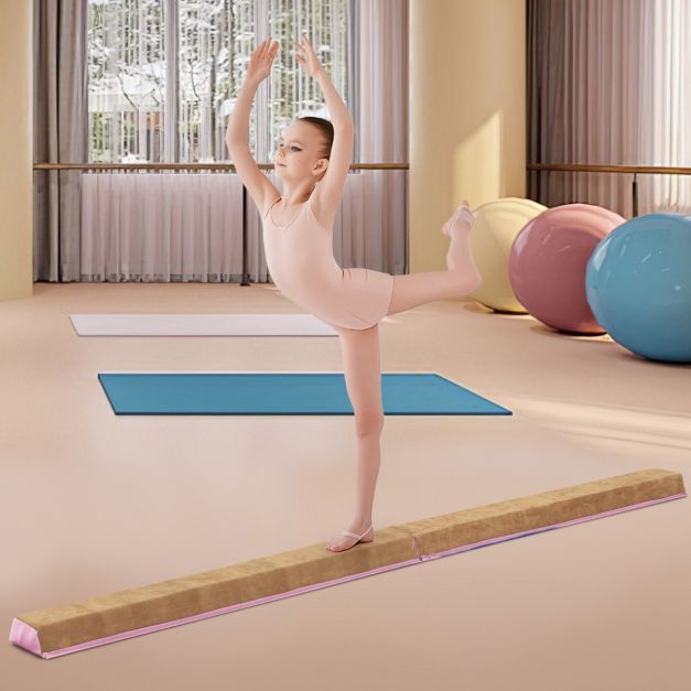 240 cm Schwebebalken mit Tragegriff & Wildlederbezug Ballerina Balancierbalken rosa