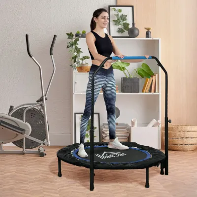 Fitnesstrampolin, klappbar, verstellbarer Haltegriff, Ø102x123H cm, bis 100 kg, Schwarz/Blau