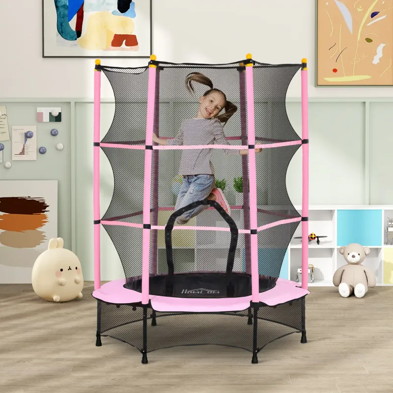Trampolin für Kinder, Ø140 cm, mit Sicherheitsnetz, für innen und aussen belastbar bis 50 kg, Rosa