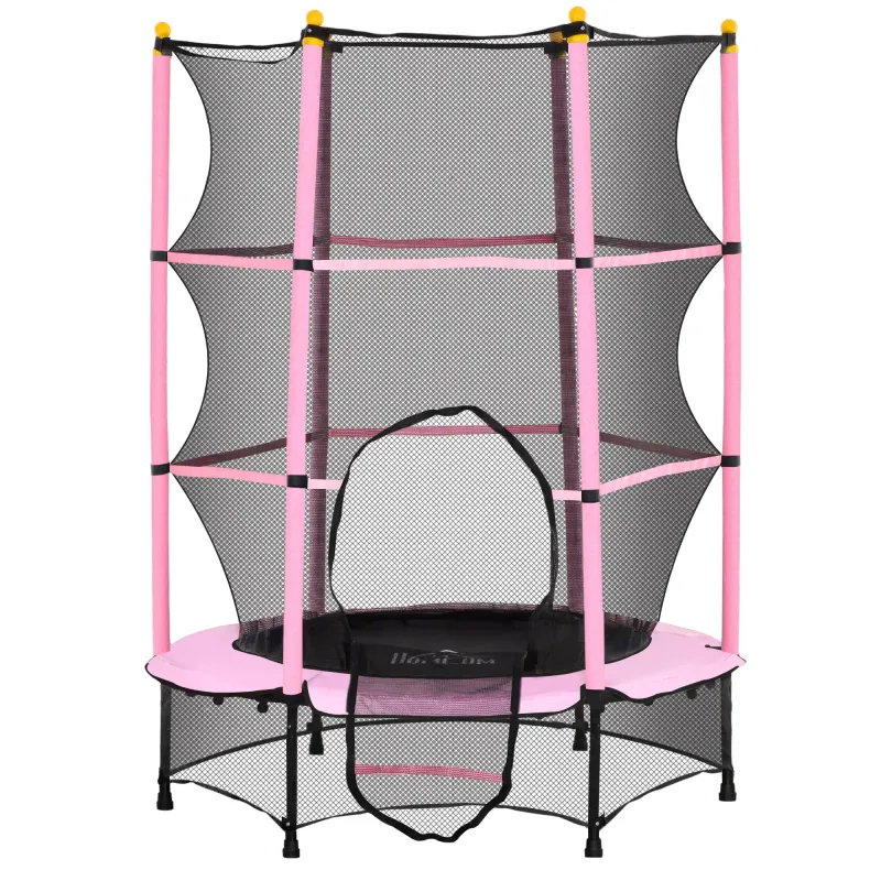 Trampolin für Kinder, Ø140 cm, mit Sicherheitsnetz, für innen und aussen belastbar bis 50 kg, Rosa