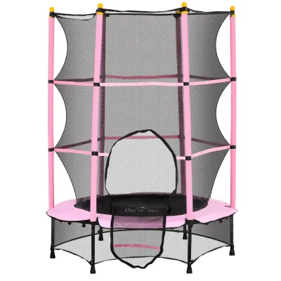 Trampolin für Kinder, Ø140 cm, mit Sicherheitsnetz, für innen und aussen belastbar bis 50 kg, Rosa