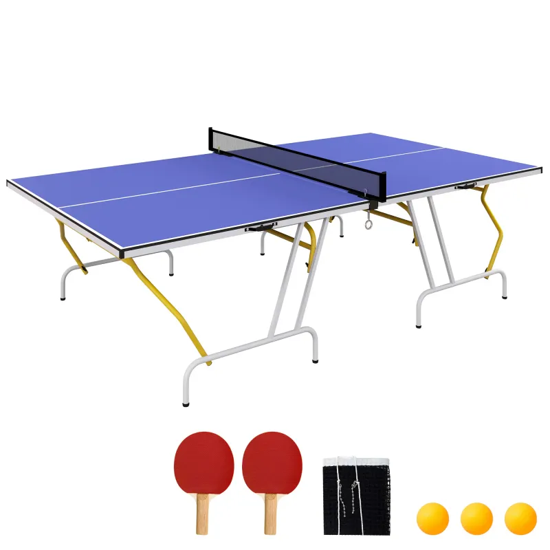 Tischtennisplatte, klappbar, inkl. 2 Schläger, 3 Bälle, Netz, In- &amp; Outdoor, Metallgestell, 274x152x76cm, Blau