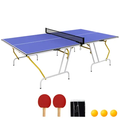 Tischtennisplatte, klappbar, inkl. 2 Schläger, 3 Bälle, Netz, In- &amp; Outdoor, Metallgestell, 274x152x76cm, Blau