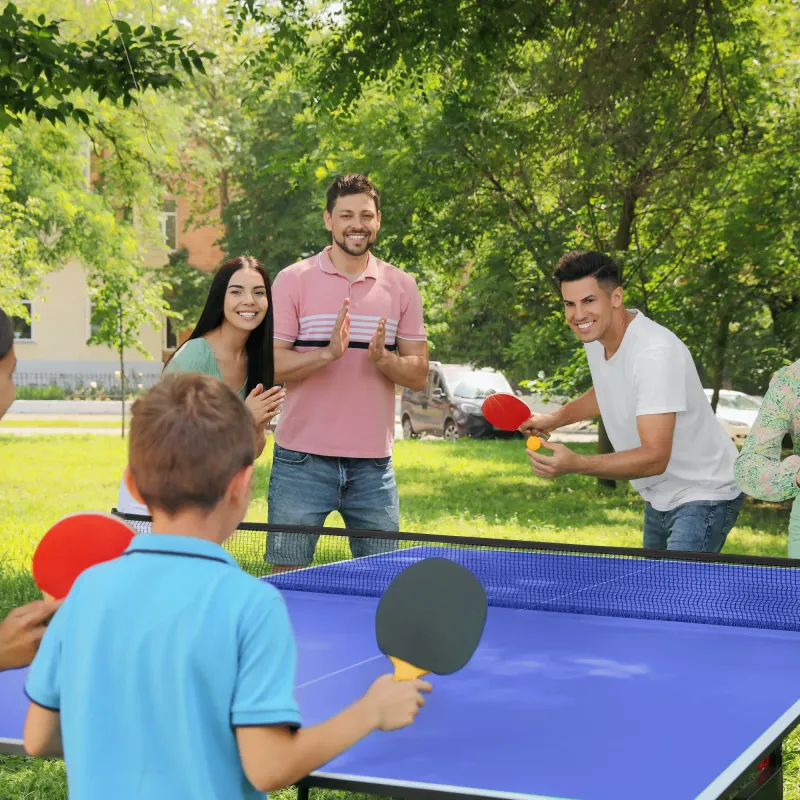 Tischtennisplatte, klappbar, inkl. 2 Schläger, 3 Bälle, Netz, In- & Outdoor, Metallgestell, 274x152x76cm, Blau