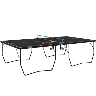 Tischtennisplatte klappbar, 8 Räder, inkl. Schläger und Bälle, schwarz