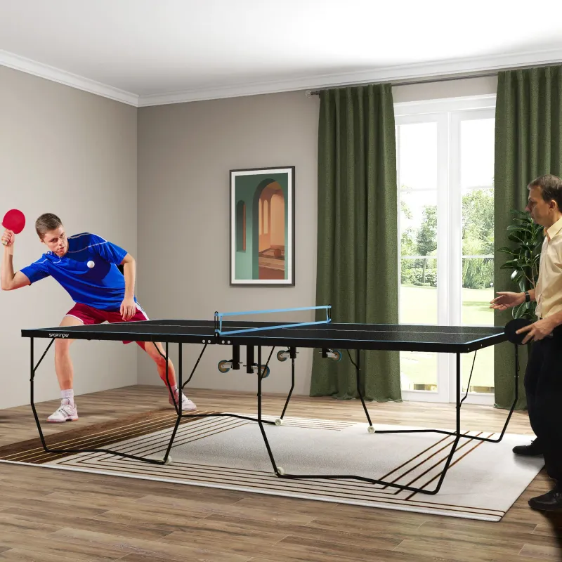 Tischtennisplatte klappbar, 8 Räder, inkl. Schläger und Bälle, schwarz
