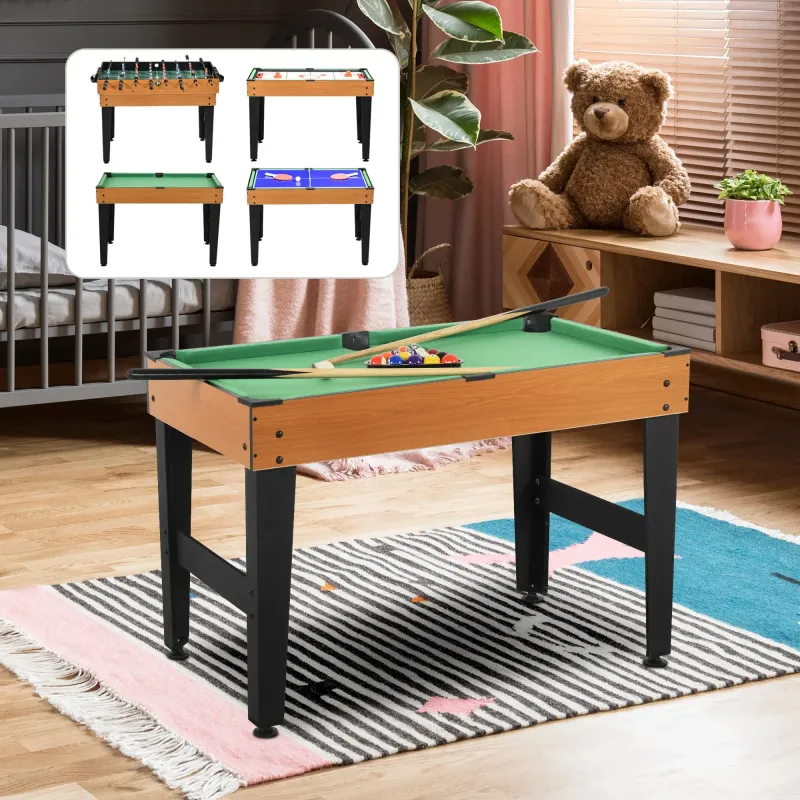 4-in-1 Multigame inkl. Tischtennis, Kicker, Billard, Tischhockey, Natur+Schwarz