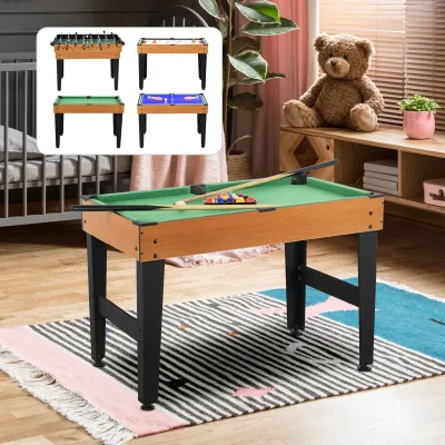 4-in-1 Multigame inkl. Tischtennis, Kicker, Billard, Tischhockey, Natur+Schwarz