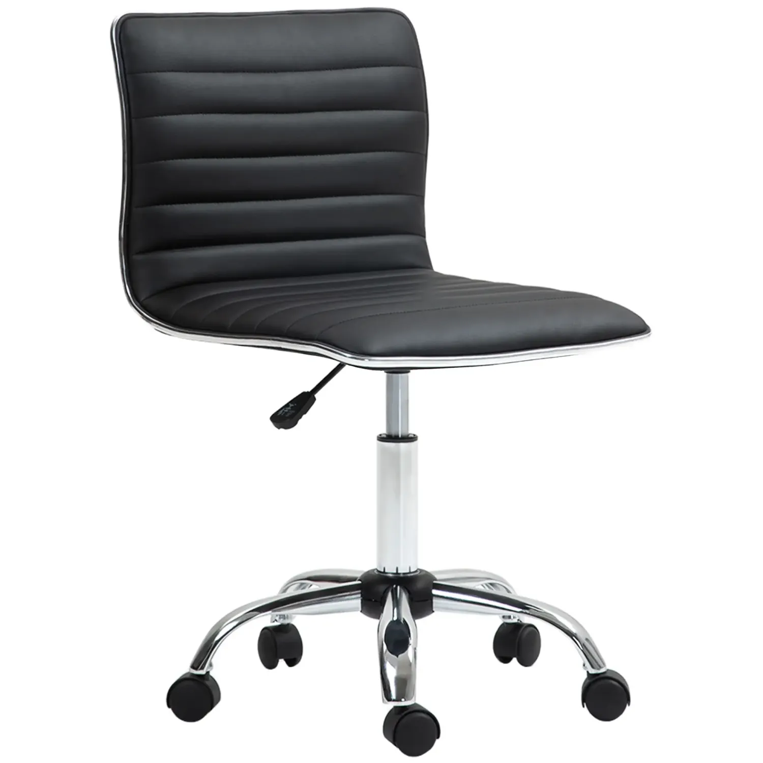 Höhenverstellbarer Bürostuhl mit Rückenlehne, Drehstuhl, Metall, Kunstleder, 48 x 52 x 78-90 cm, Schwarz