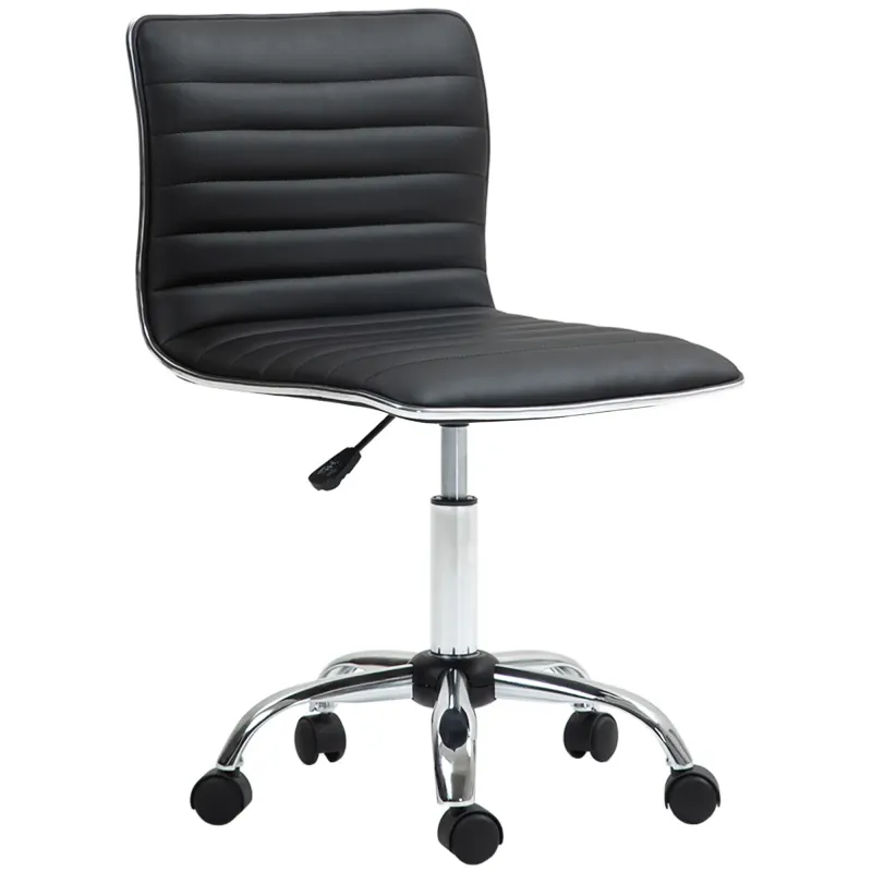 Höhenverstellbarer Bürostuhl mit Rückenlehne, Drehstuhl, Metall, Kunstleder, 48 x 52 x 78-90 cm, Schwarz