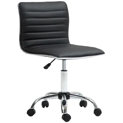 Höhenverstellbarer Bürostuhl mit Rückenlehne, Drehstuhl, Metall, Kunstleder, 48 x 52 x 78-90 cm, Schwarz