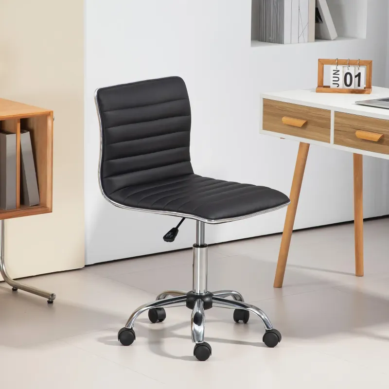 Höhenverstellbarer Bürostuhl mit Rückenlehne, Drehstuhl, Metall, Kunstleder, 48 x 52 x 78-90 cm, Schwarz