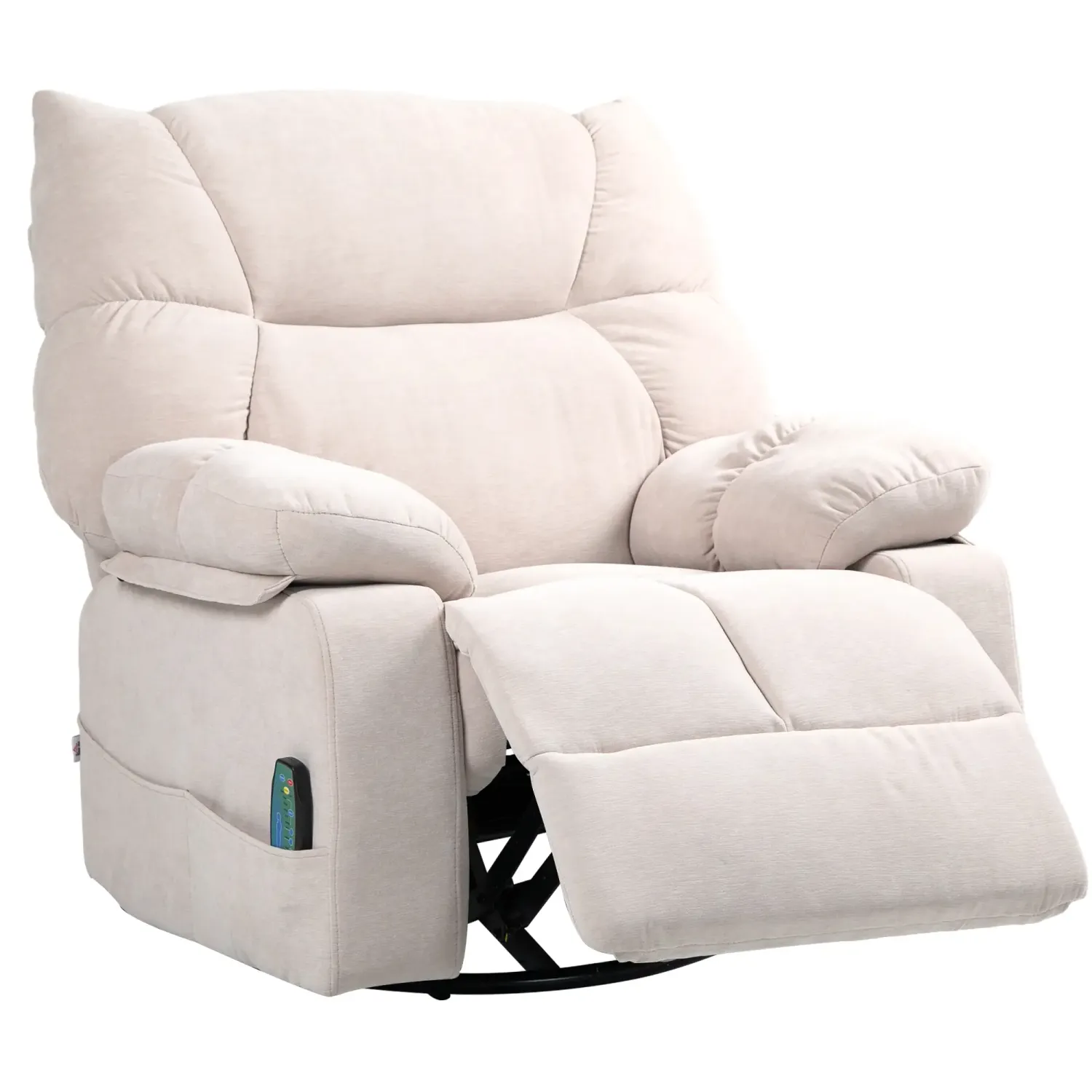 Massagesessel mit Wärme- &amp; Liegefunktion, drehbar, bis 150 kg, Metallgestell, 98x90x98cm, Beige