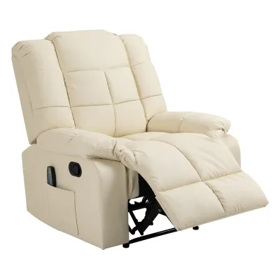 Massagesessel, Relaxsessel, 8 Vibrationspunkte, Liegefunktion, Kunstleder, cremeweiss, 94x99x99cm