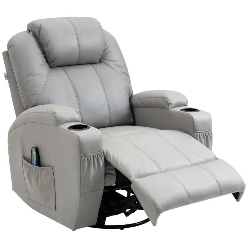 Massagesessel mit Fussstütze, 8 Vibrationspunkte, 5 Modi, inkl. Fernbedienung, Hellgrau