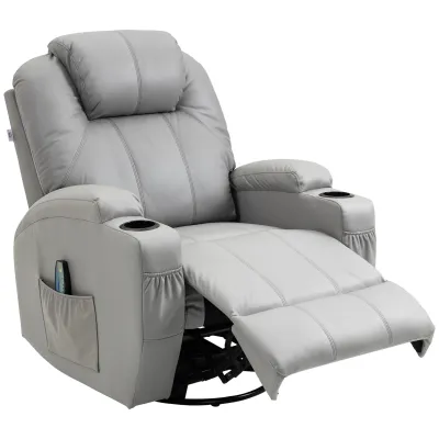 Massagesessel mit Fussstütze, 8 Vibrationspunkte, 5 Modi, inkl. Fernbedienung, Hellgrau