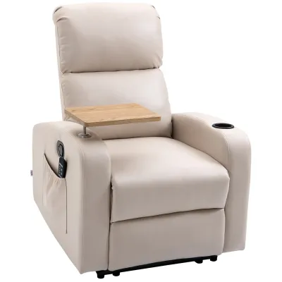 Massagesessel Relaxsessel Liegesessel, 1 Klapptisch, 1 Fussstütze; 77 cm x 93 cm x 105 cm, Beige