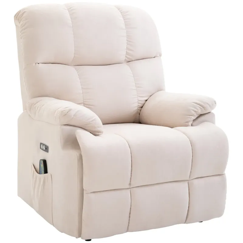 Massagesessel Aufstehhilfe Aufstehsessel mit Wärmefunktion USB Fernbedienung Kurzplüsch Creme 83 x 95 x 105 cm