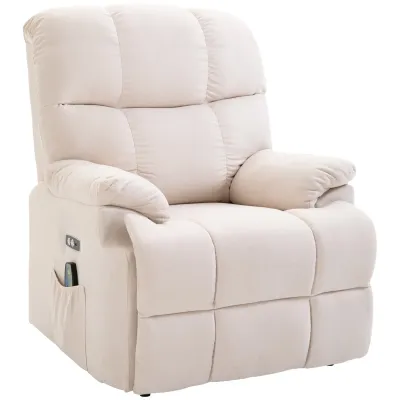 Massagesessel Aufstehhilfe Aufstehsessel mit Wärmefunktion USB Fernbedienung Kurzplüsch Creme 83 x 95 x 105 cm