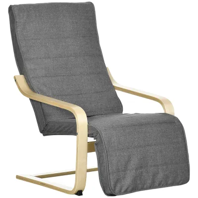 Akzentsessel, Relaxsessel mit verstellbarem Fussteil, Birkenholzrahmen, bis 120 kg, 66,5 x 94 x 100 cm, Grau
