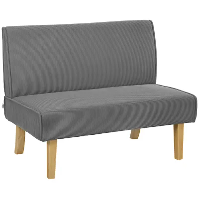 Zweisitzer-Sofa mit Cord-Bezug, dicker Polsterung und soliden Holzbeinen für Wohnzimmer, Schlafzimmer, Büro, Grau