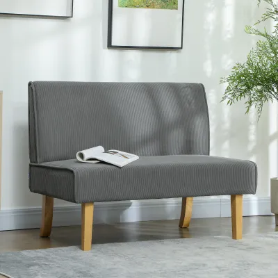 Zweisitzer-Sofa mit Cord-Bezug, dicker Polsterung und soliden Holzbeinen für Wohnzimmer, Schlafzimmer, Büro, Grau