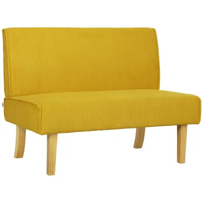 Zweisitzer-Sofa mit Cord-Bezug, dicker Polsterung und soliden Holzbeinen für Wohnzimmer, Schlafzimmer, Büro, Gelb