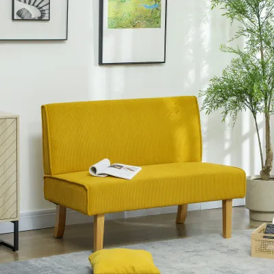 Zweisitzer-Sofa mit Cord-Bezug, dicker Polsterung und soliden Holzbeinen für Wohnzimmer, Schlafzimmer, Büro, Gelb