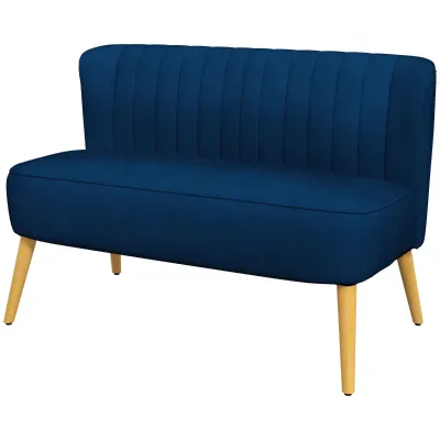 Sofa Retrodesign 2-Sitzer-Sofa, Holzbeine, 117 cm x 56,5 cm x 77 cm, blau