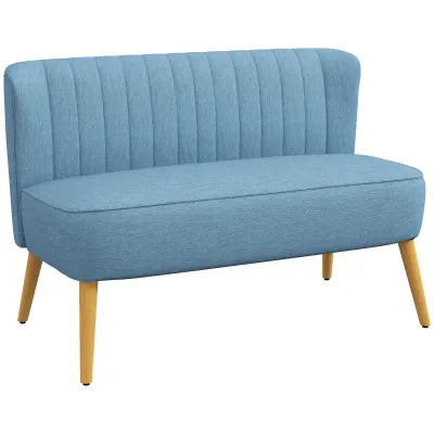 Sofa Retrodesign 2-Sitzer-Sofa, Holzbeine, 117 cm x 56,5 cm x 77 cm, hellblau