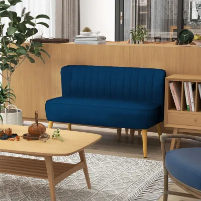 Sofa Retrodesign 2-Sitzer-Sofa, Holzbeine, 117 cm x 56,5 cm x 77 cm, blau