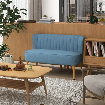 Sofa Retrodesign 2-Sitzer-Sofa, Holzbeine, 117 cm x 56,5 cm x 77 cm, hellblau