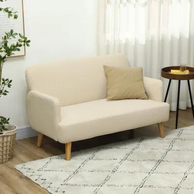 Zweisitzer-Sofa, kompakt, hautfreundlicher Bezug, bis 240 kg, 130x74x79 cm, Cremeweiss