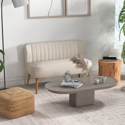 Sofa Retrodesign 2-Sitzer-Sofa, Holzbeine, 117 cm x 56,5 cm x 77 cm, Cremeweiss
