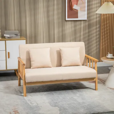 2-Sitzer Sofa, Stoffbezug in Leinenoptik, kompakt, bis 200 kg, Holzrahmen Beige