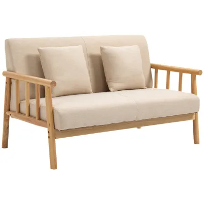 2-Sitzer Sofa, Stoffbezug in Leinenoptik, kompakt, bis 200 kg, Holzrahmen Beige