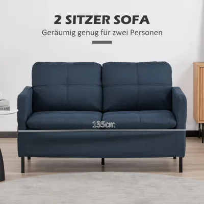 Attraktives Zweisitzer-Sofa, breite Armlehnen, atmungsaktiver Stoff, 135 x 67 x 80 cm, Dunkelblau