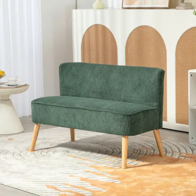 2-Sitzer Polstersofa, Holz, Samtartiges Polyester, Schaumstoff, 117 x 56,5 x 77 cm, Grün